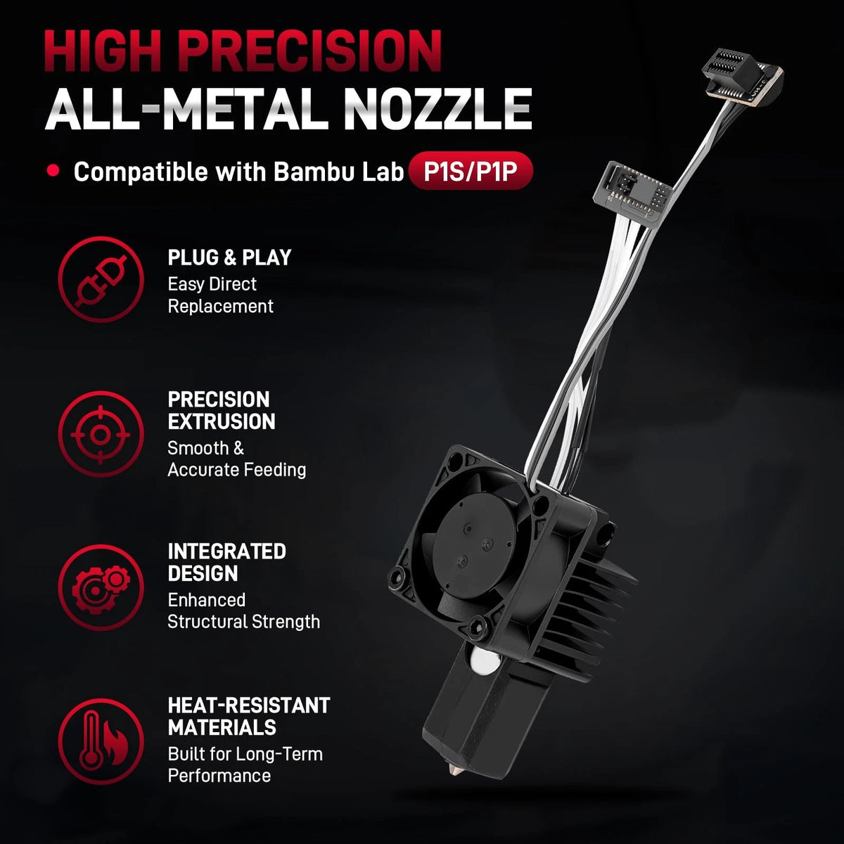Hardened Steel Hotend Kit for Bambu Lab P1P P1S (0.4mm Nozzle)