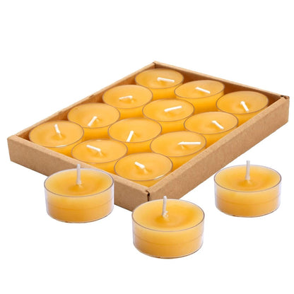 12X Natural Beeswax Tealight Candles for Home Decor (No Specific Years)