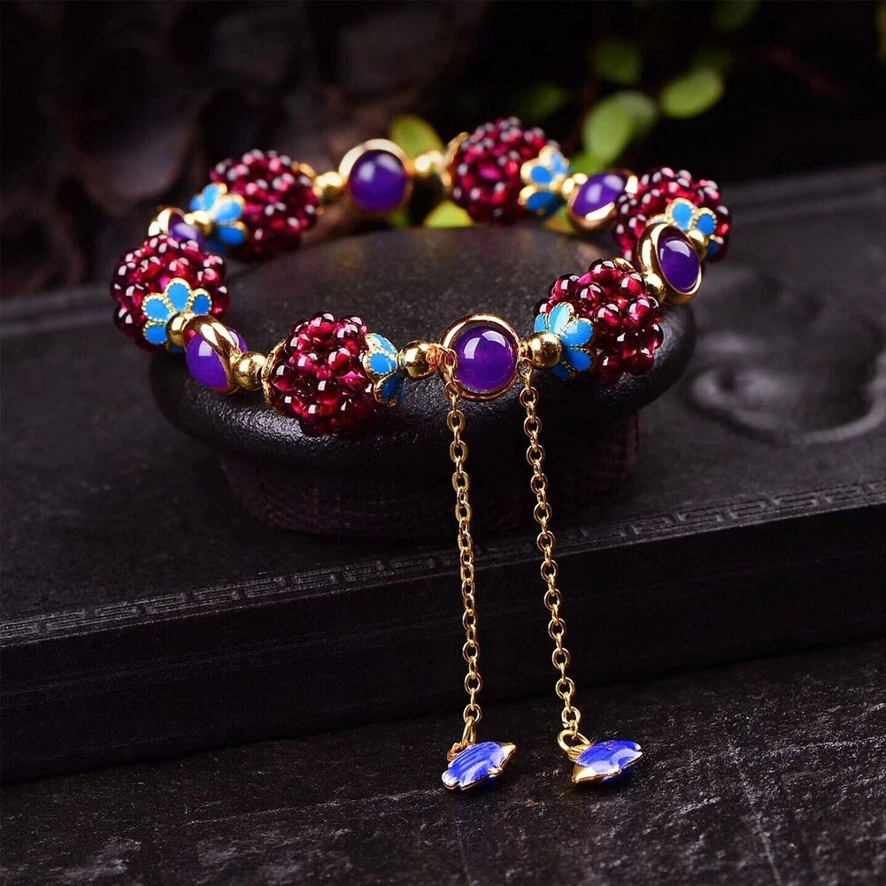 Natural Garnet Crystal Round Bead Bracelet for Women - Healing Reiki Gift