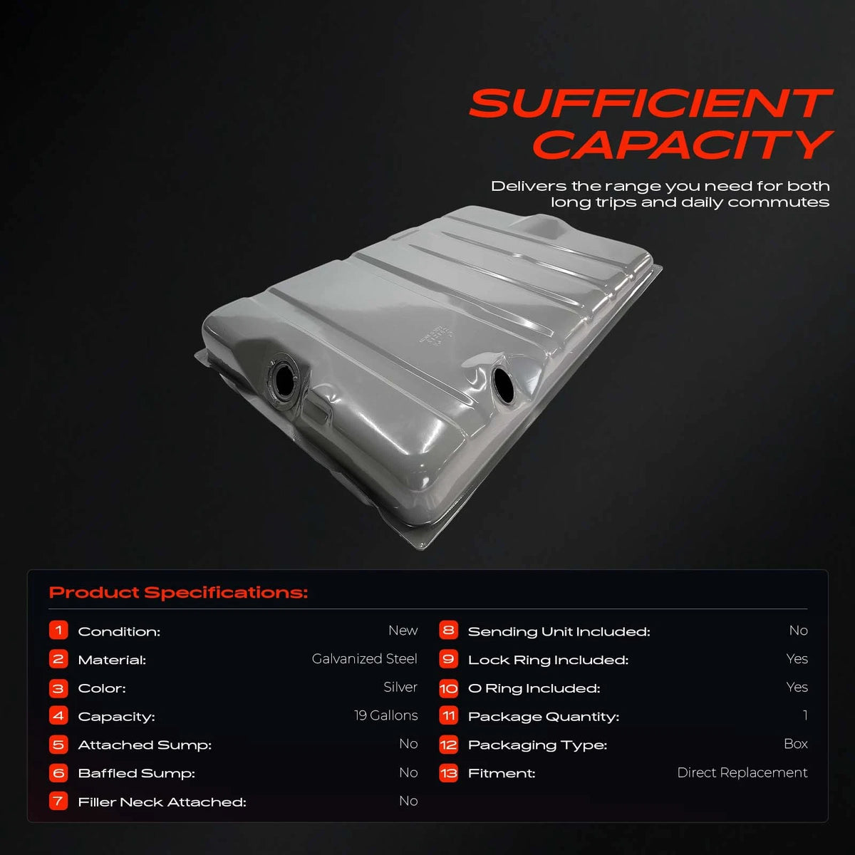 19 Gallon Fuel Tank for Dodge Charger (1968–1970) 3404492, 576-030