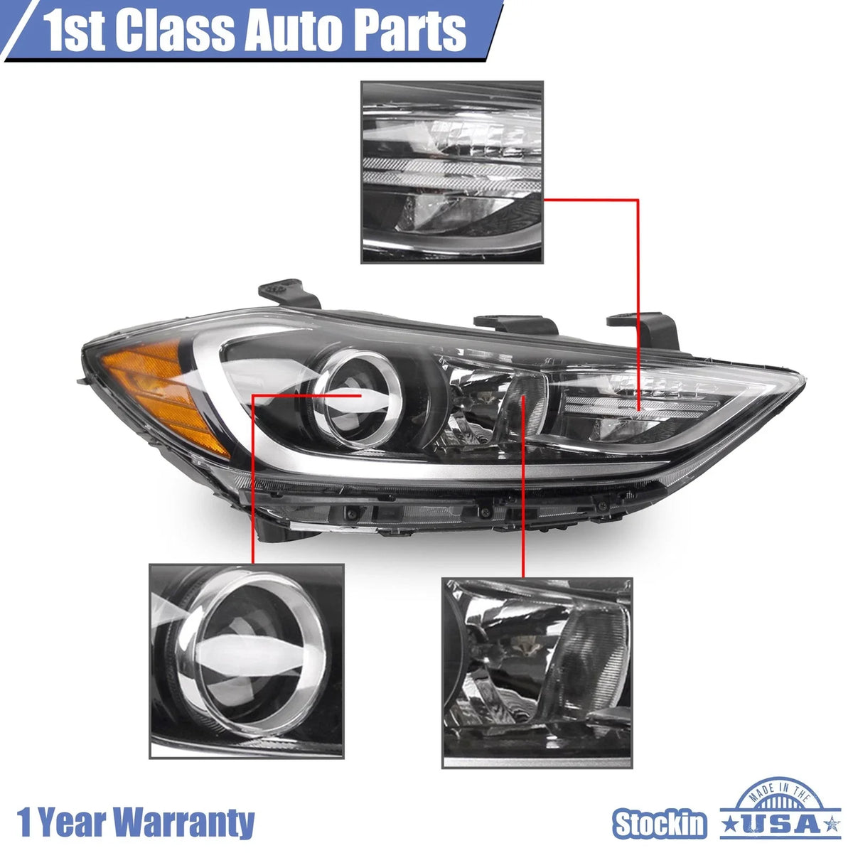 Headlight Assembly Right for Hyundai Elantra Sedan (2017–2018) HY2503206 92102F2040