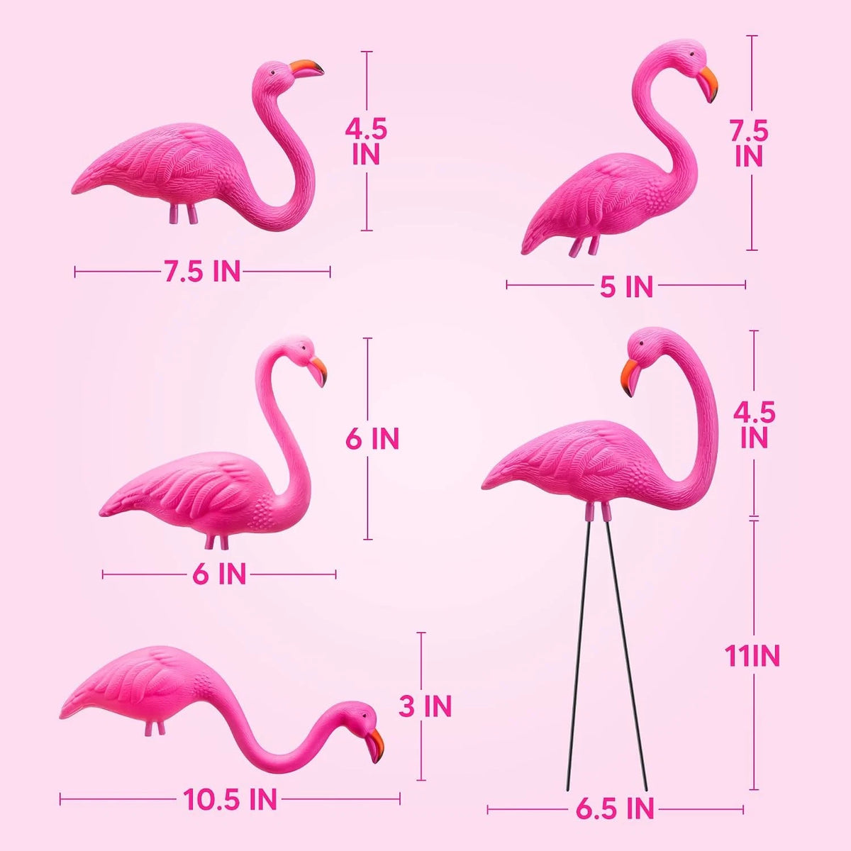 Set of 4 Mini Pink Flamingo Yard Garden Stakes Decorations