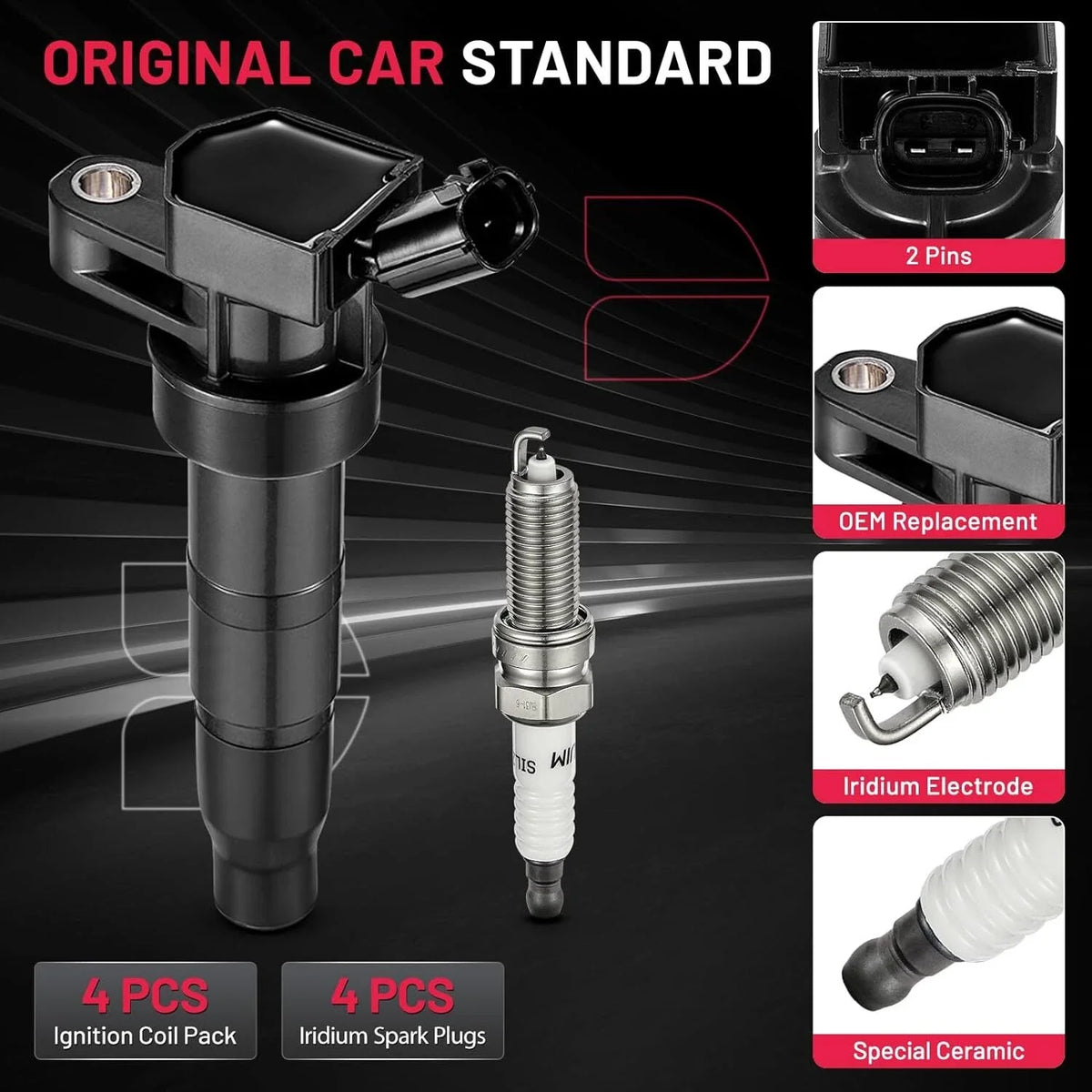 Set of 4 Ignition Coils & Iridium Spark Plugs for Kia Forte (2010–2013) UF611