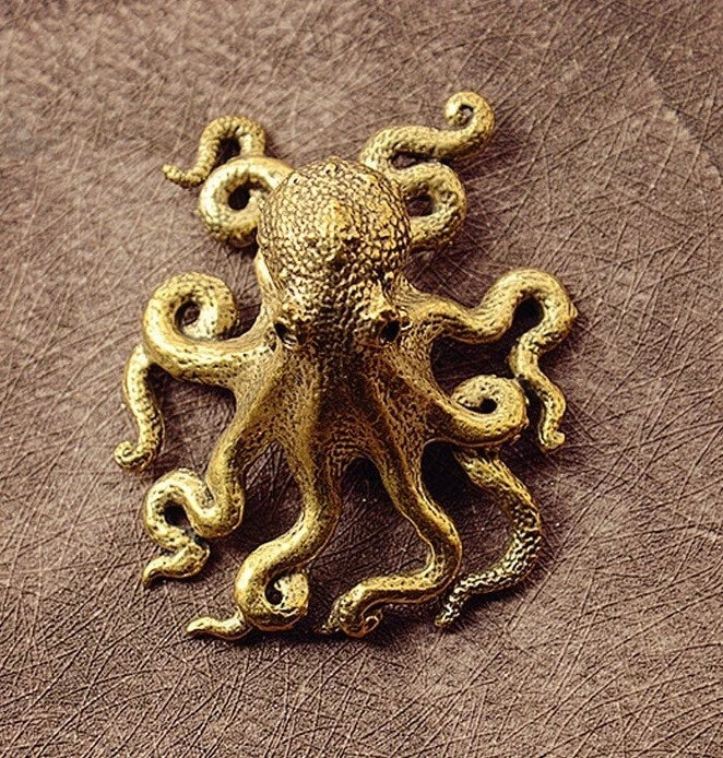 2Pcs Brass Octopus Sculpture for Home Decor