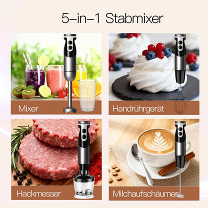 Handheld Electric Blender 12-Speed Stainless Steel 5-in-1