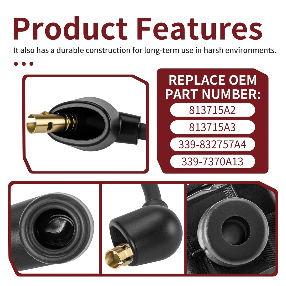 Ignition Coil Set for Mercury Outboard (w/ Cable) 813715A2 813715A3 339-832757A4 339-7370A13