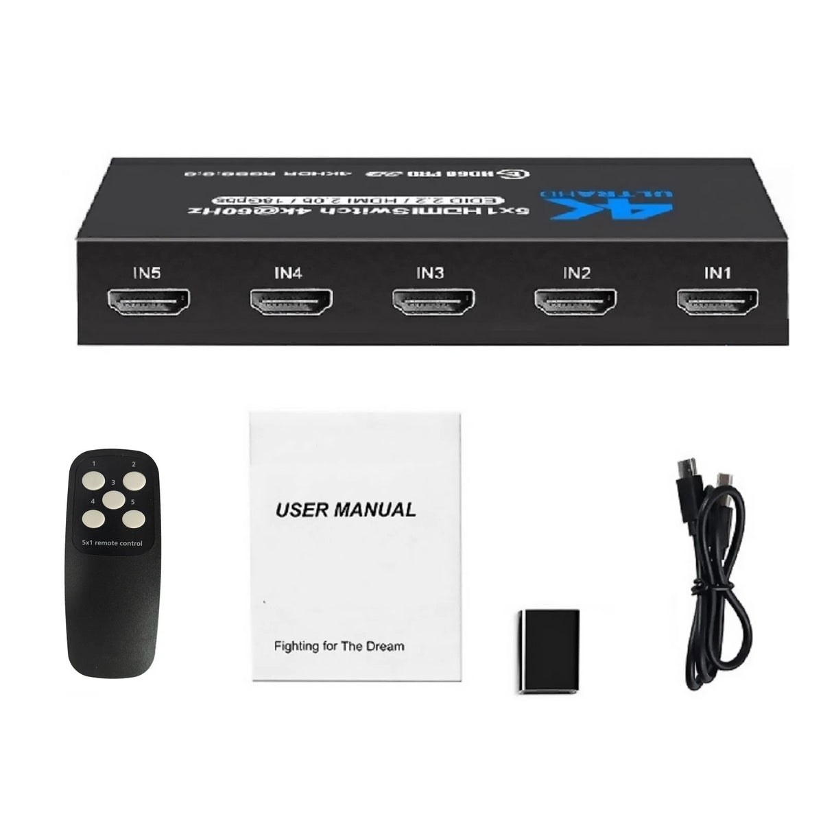 5x1 HDMI Switch for 1080P 4K@60Hz with IR Remote