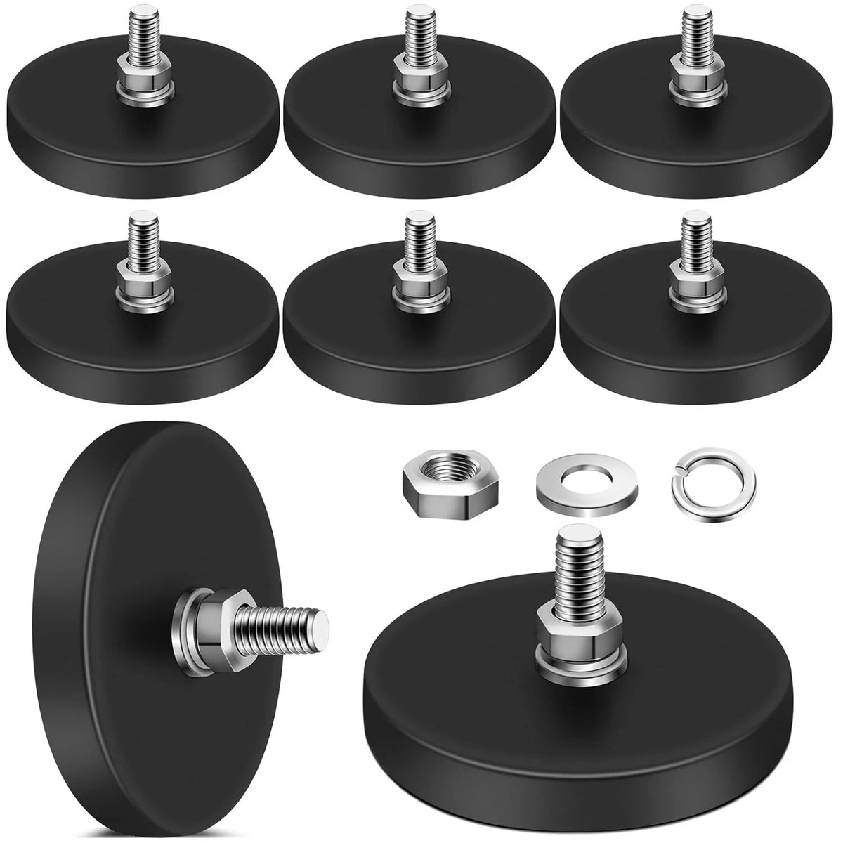 8 Pack Rubber Coated Neodymium Magnets 30lbs M5 Base for Light Bar/Tools