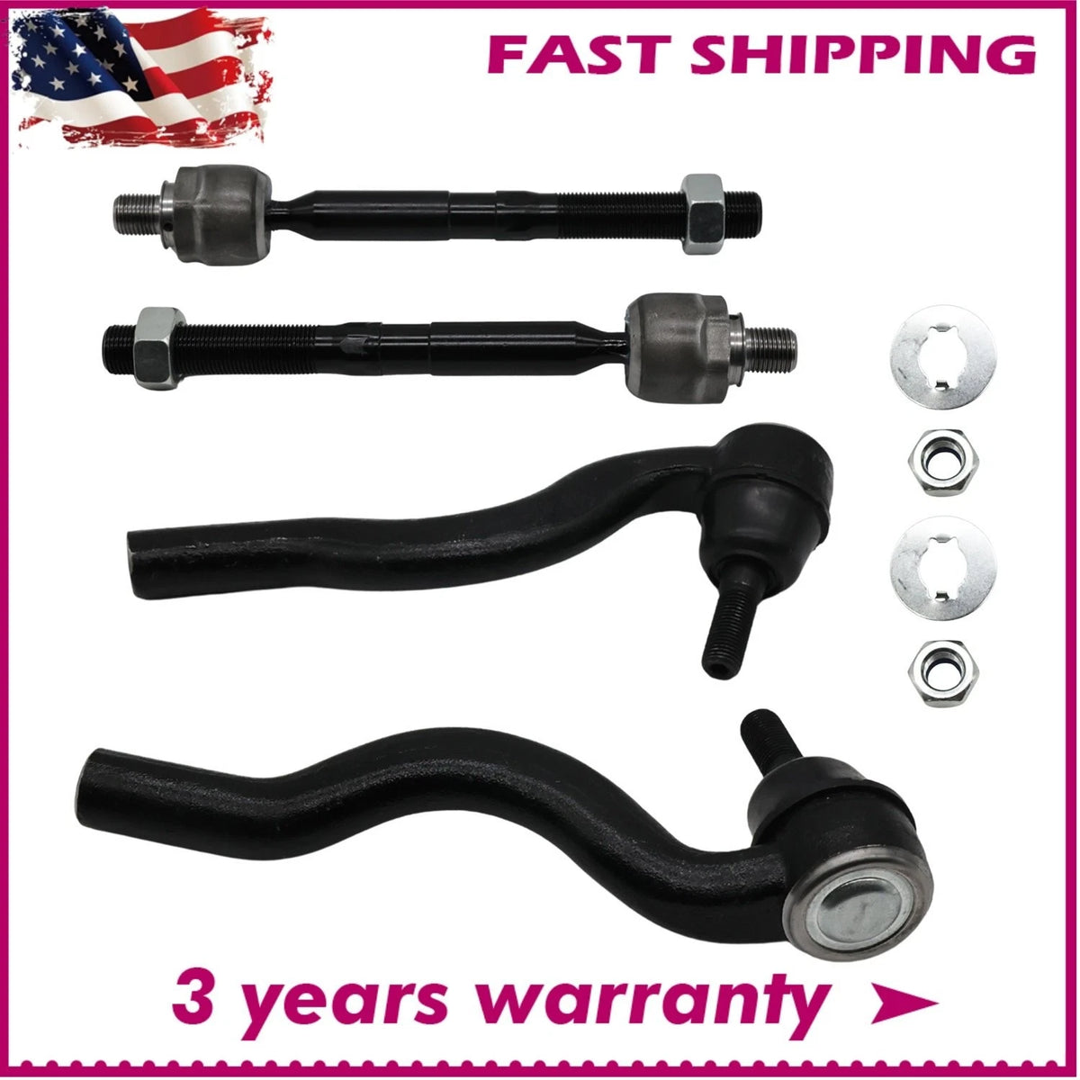 Set of 4 Front Inner & Outer Tie Rod Ends for Jeep Grand Cherokee, Dodge Durango (2011–2015) - 80374-4B