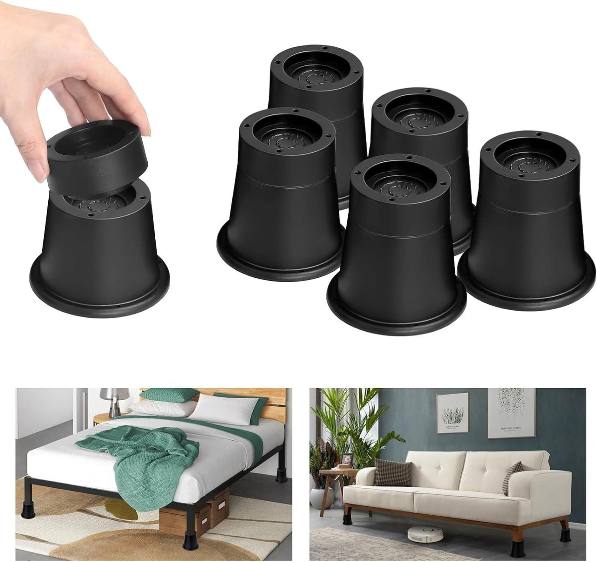 Set of 4 Bed Risers for Table and Furniture (2 Inch & 3 Inch)