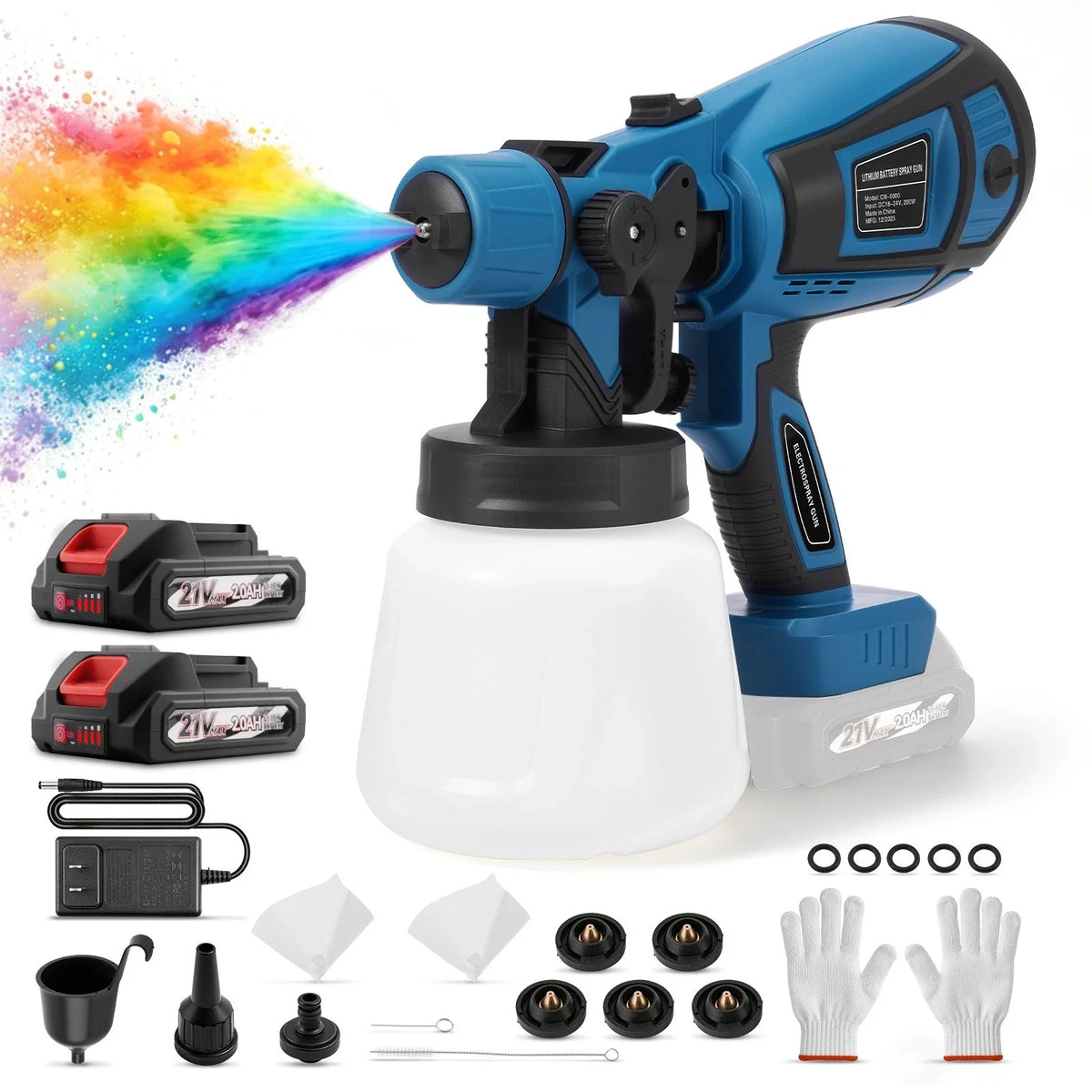 Cordless Paint Sprayer Electric Airless HVLP Spray Gun +2 Batteries