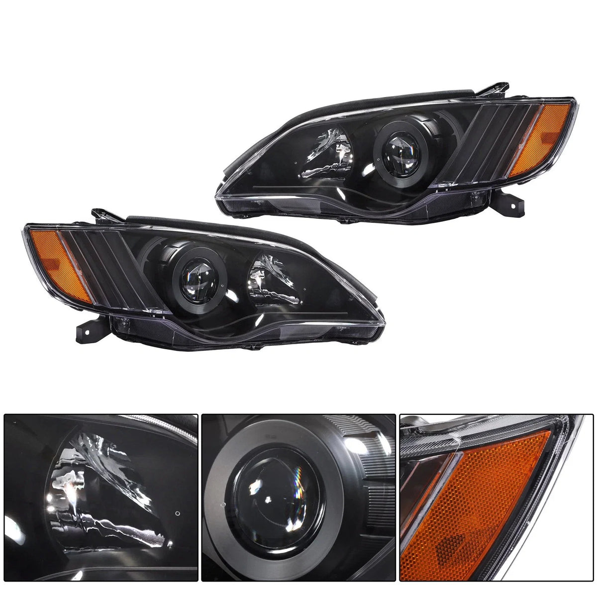 Halogen Headlight Assembly Set of 2 for Subaru Legacy (2008–2009) Black Housing