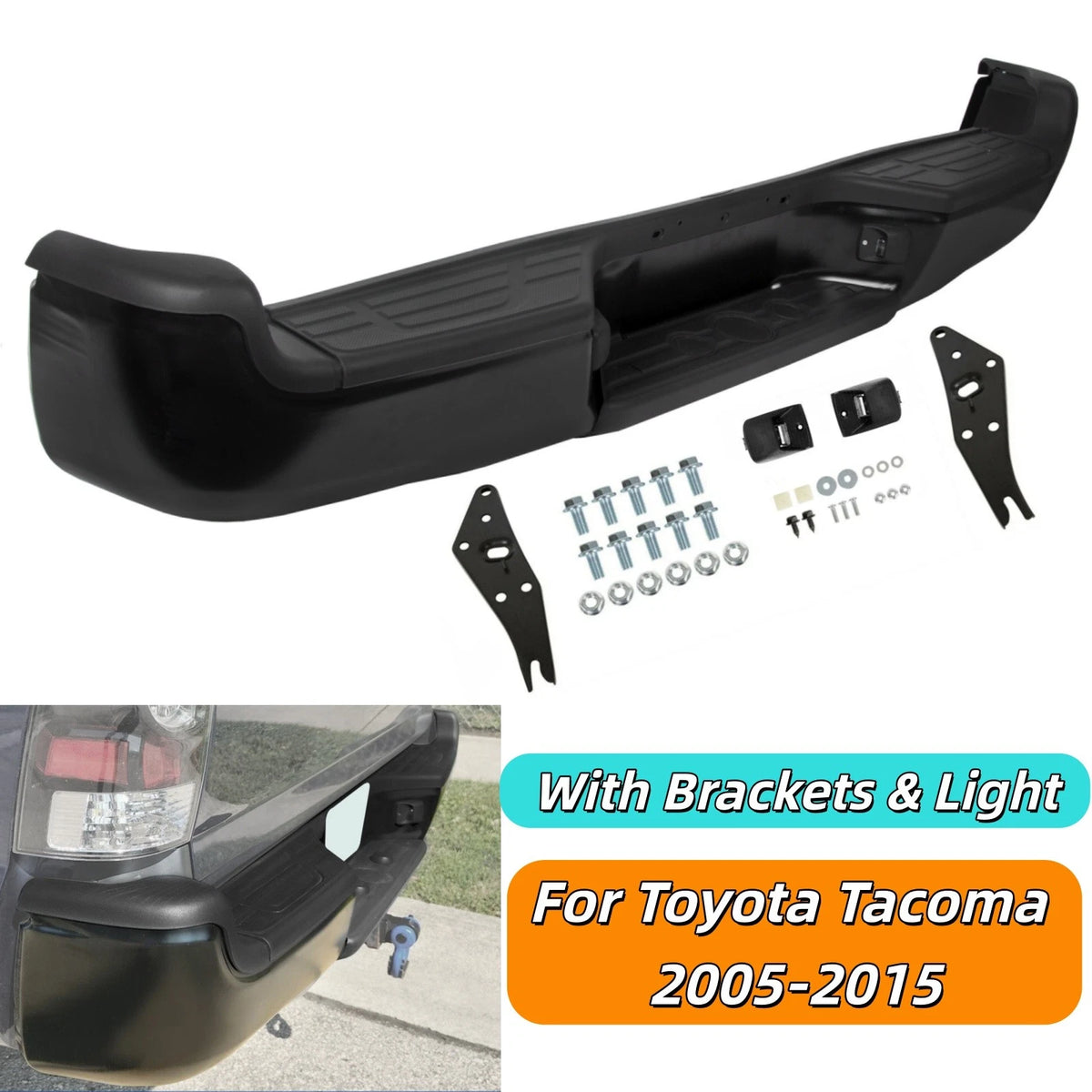 Complete Black Rear Step Bumper Assembly for Toyota Tacoma (2005–2015) - BACP000000268, 5215104051-PFM, TO1103114, TO1103113