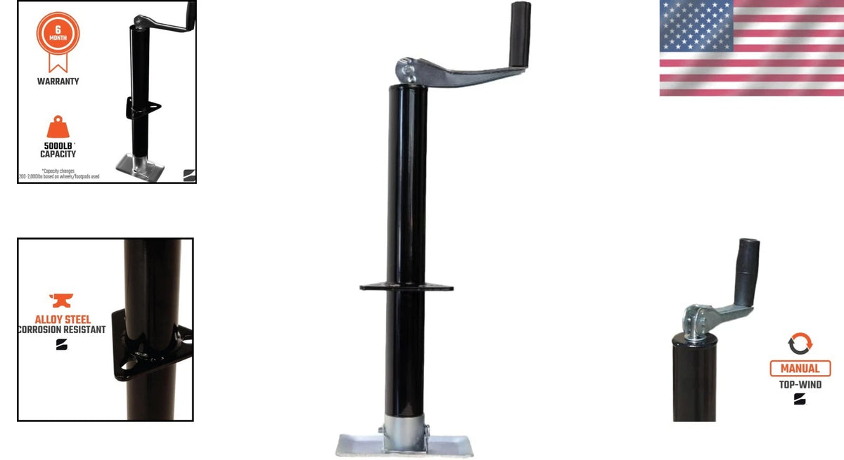 Top-Wind Trailer Jack for RVs, Boats & Campers (5000 lb, 14.8" Lift)