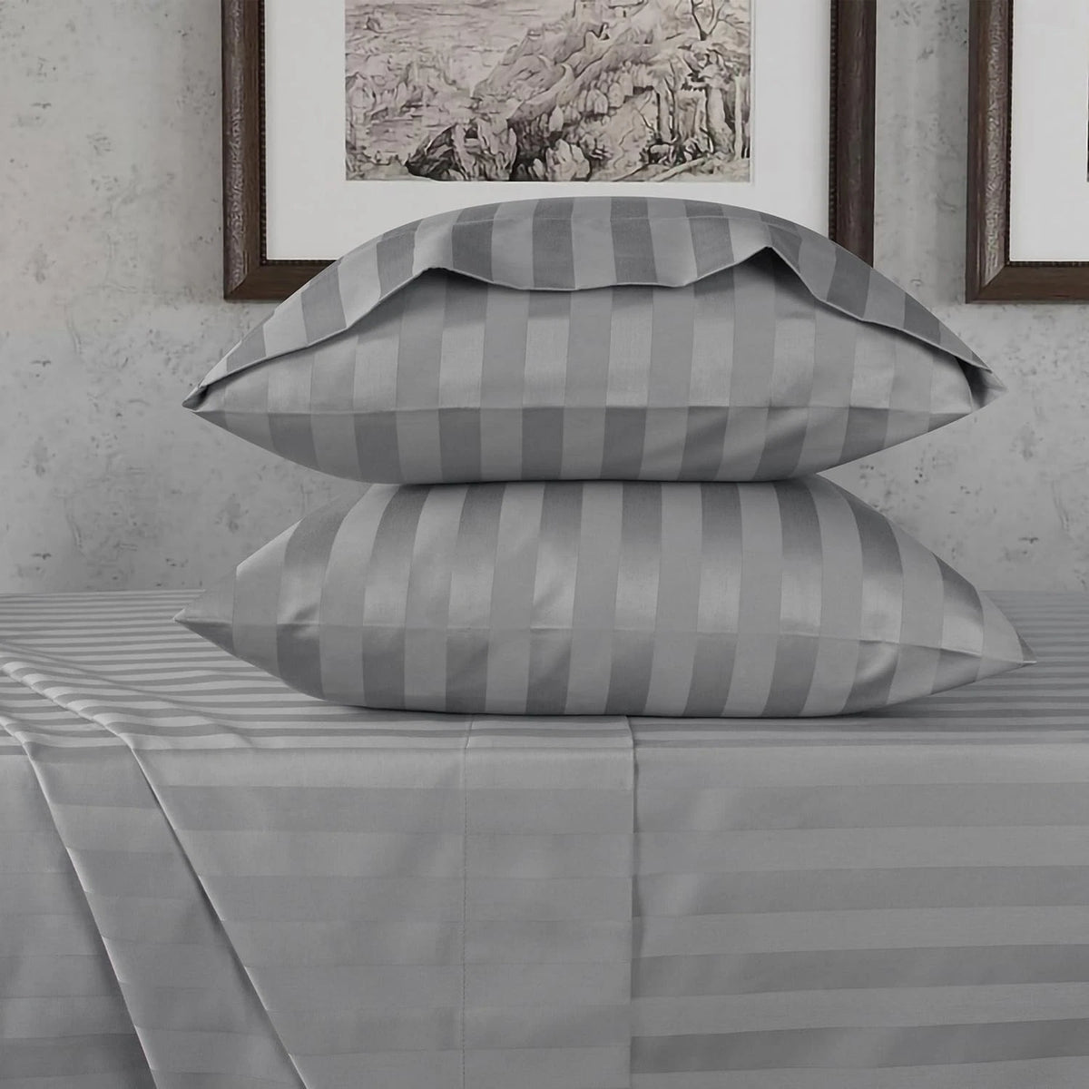 4 Piece Cotton Damask Queen Size Sheet Set for Hotel Style Bedding