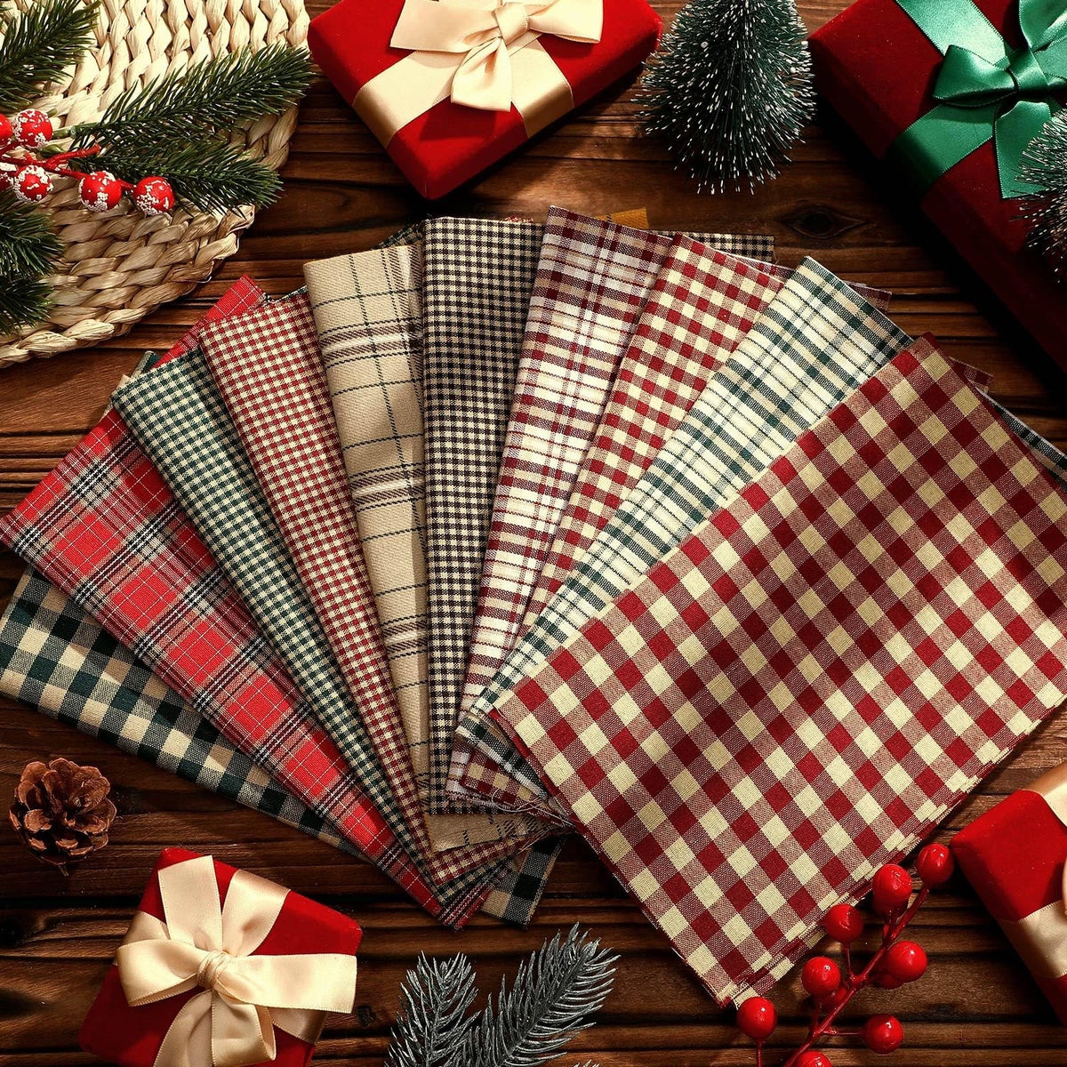 60 Pcs Vintage Plaid 10 x 10 Inch Fabric Squares for Crafting