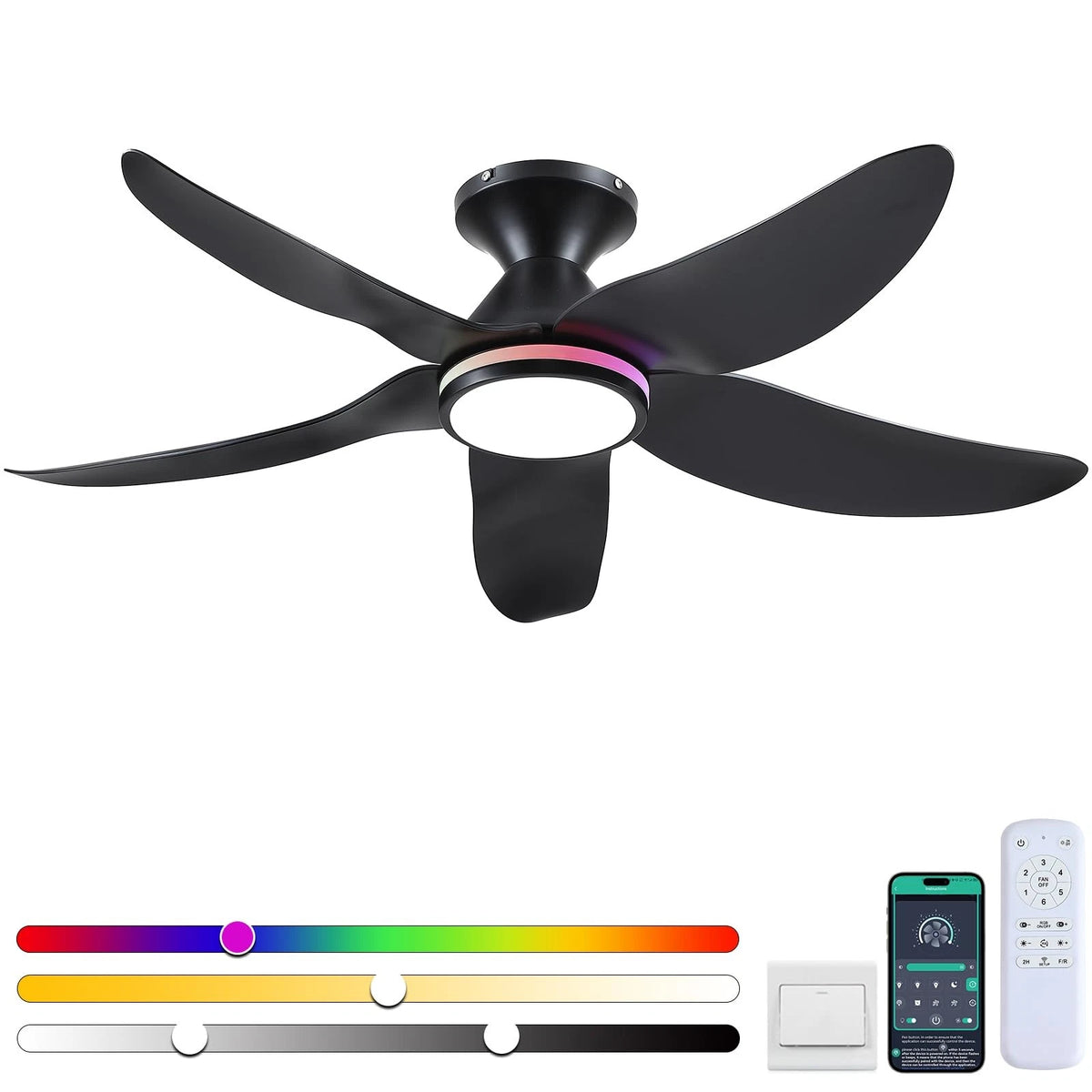 46" Ceiling Fan with Lights for Low Profile Ceiling Fans (Remote/APP Control)