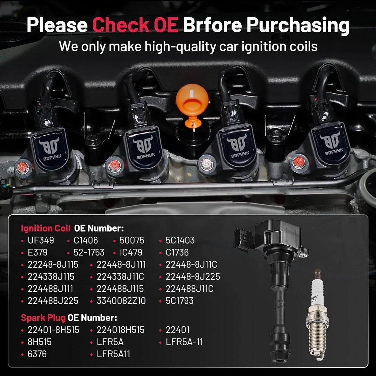 Set of 6 Ignition Coils & Spark Plugs for Nissan NV2500 NV1500 (2012–2021)