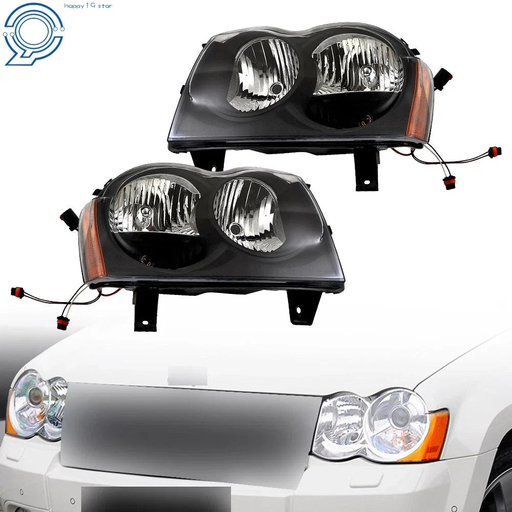 Set of 2 Headlight Assemblies for Jeep Grand Cherokee (2005–2007) Black Housing