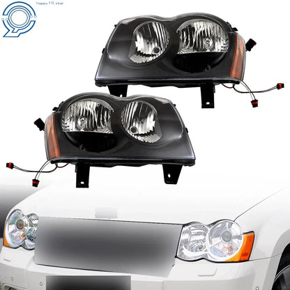 Set of 2 Headlight Assemblies for Jeep Grand Cherokee (2005–2007) Black Housing