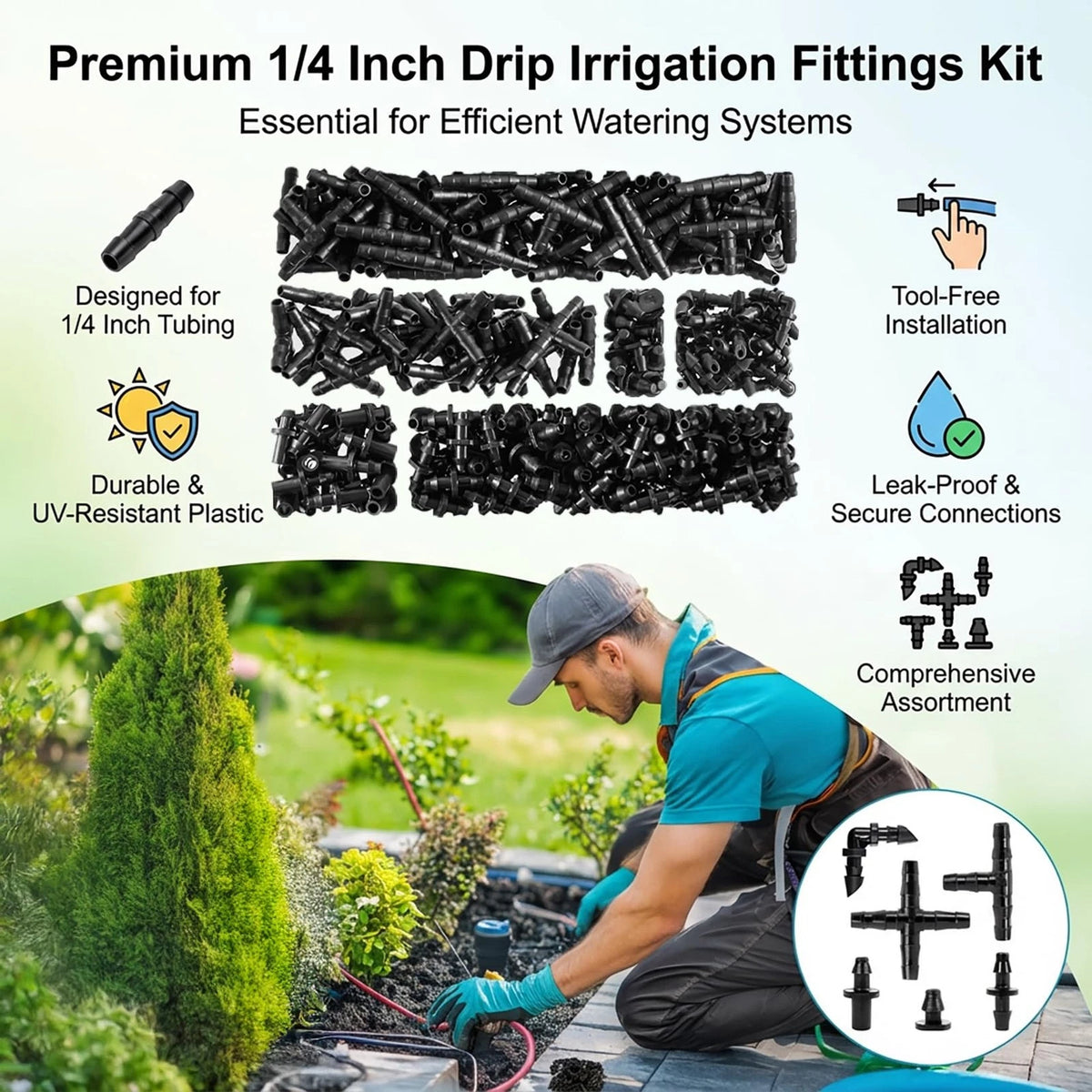 280-Piece Drip Irrigation Fittings Kit for Barbed 1/4 Inch