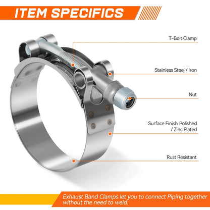 Set of 8 Stainless Steel T-Bolt Clamps for Turbo Intake (Universal)
