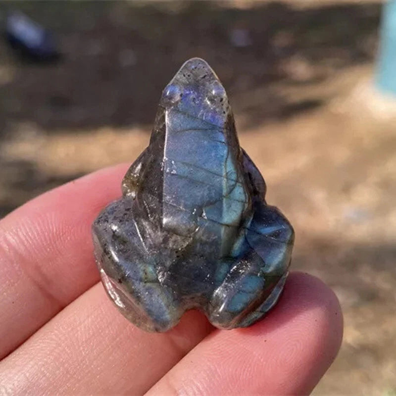2PC Natural Labradorite Quartz Frog Healing Mini Figurine