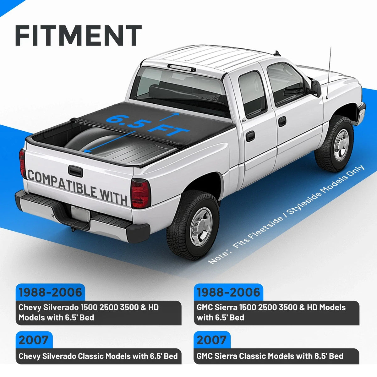 Tonneau Cover for GMC Sierra, Chevy Silverado 1500 (1988–2007) 6.5FT Bed Roll-Up