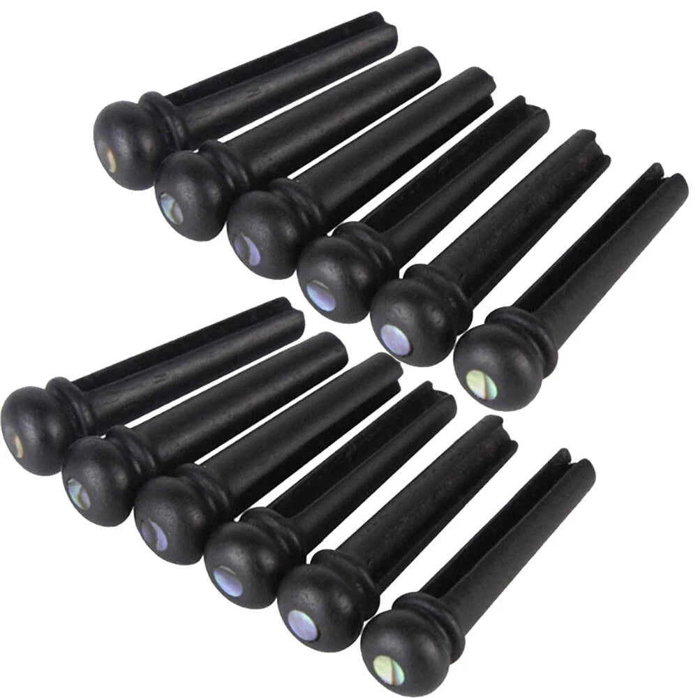 12Pcs Ebony Guitar Bridge Pins for Acoustic Guitar with Abalone Dot