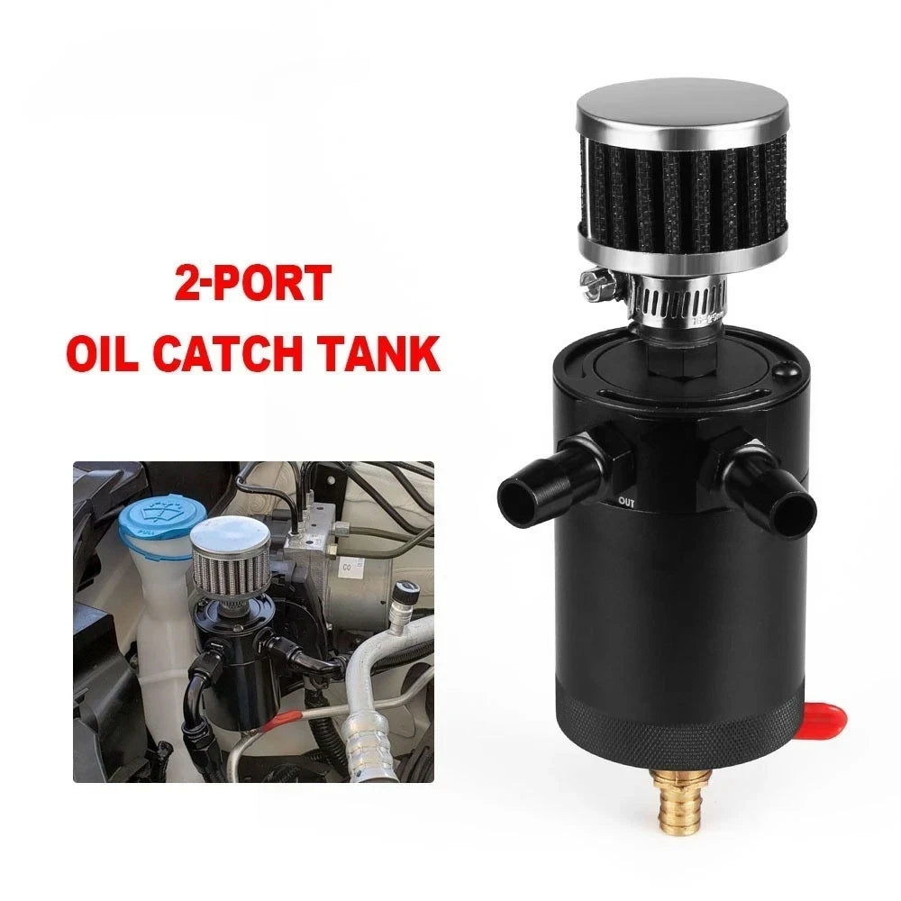 2-Port Oil Catch Can with Breather Air Filter for Universal Fit