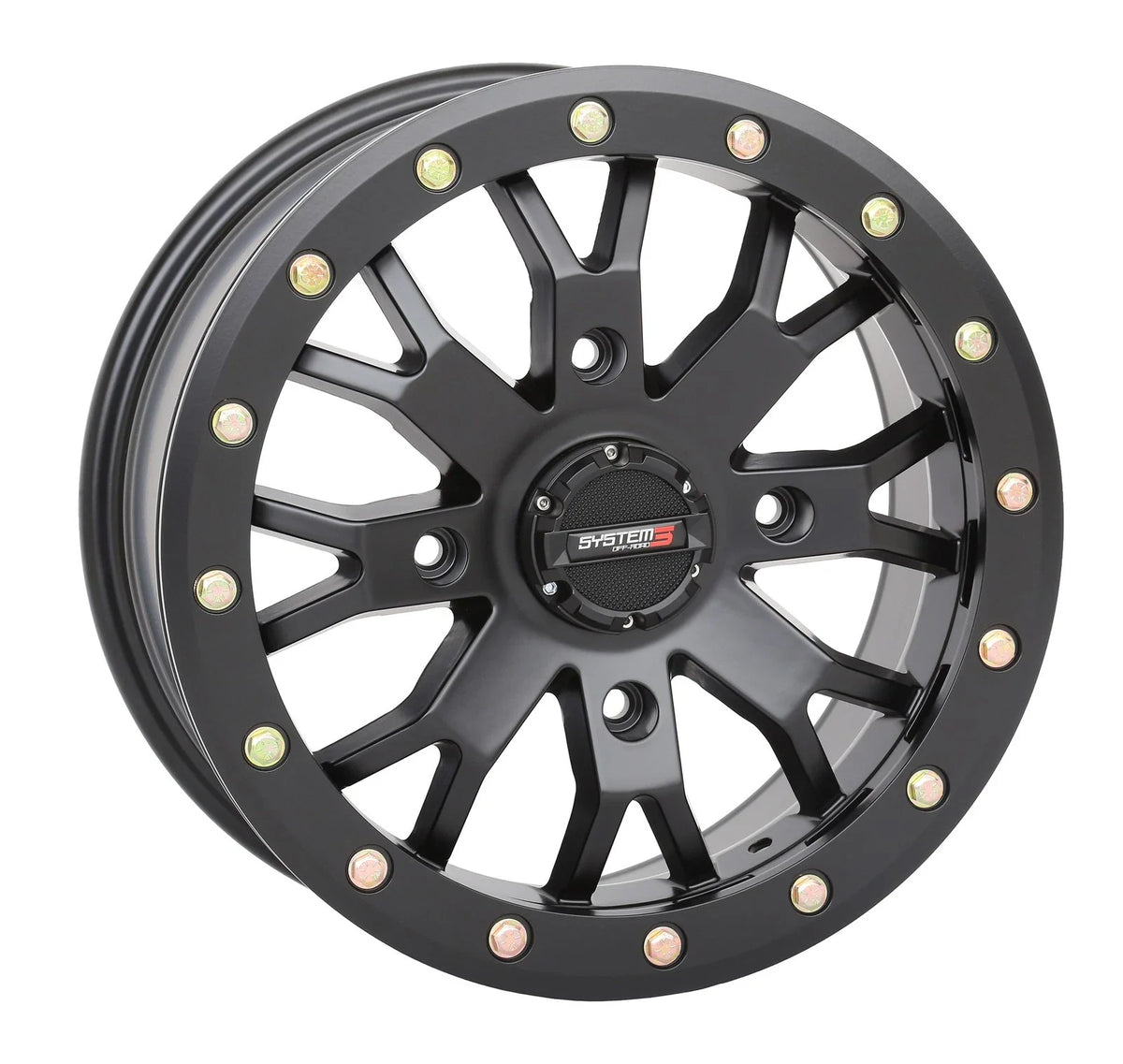 System 3 SB4 Beadlock Wheel 15x7 4+3 +15mm Matte Black for Polaris RZR