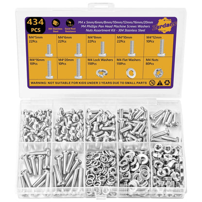 434PCS M4 Machine Screws Assortment Kit, 304 Stainless Steel