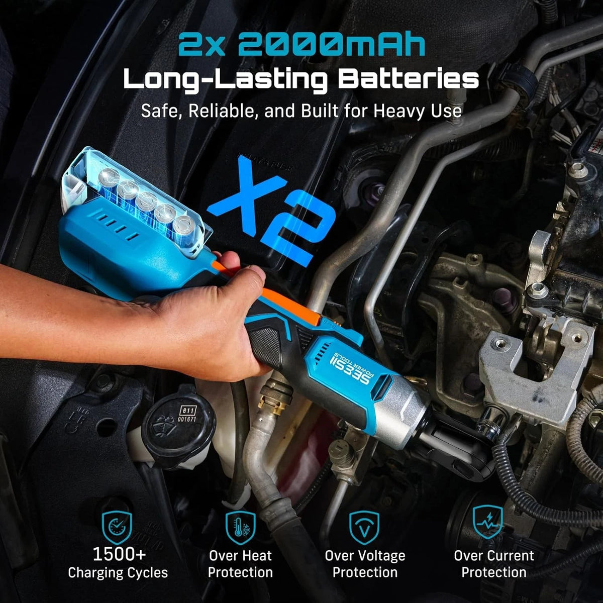 3/8" Cordless Electric Ratchet Wrench 21V 80Nm with Batteries & Case