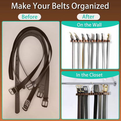 Wooden Belt Rack for Closet Wall Mount, Holds 14 Belts