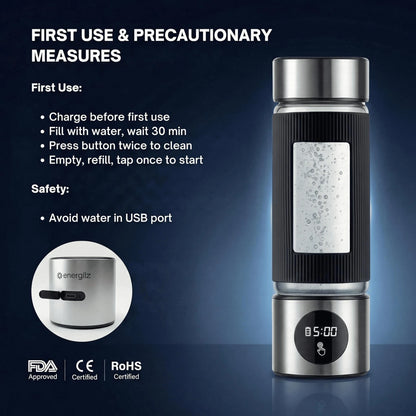 Energilz Hydrogen Water Bottle for Universal Use (16.2 oz, Silver)