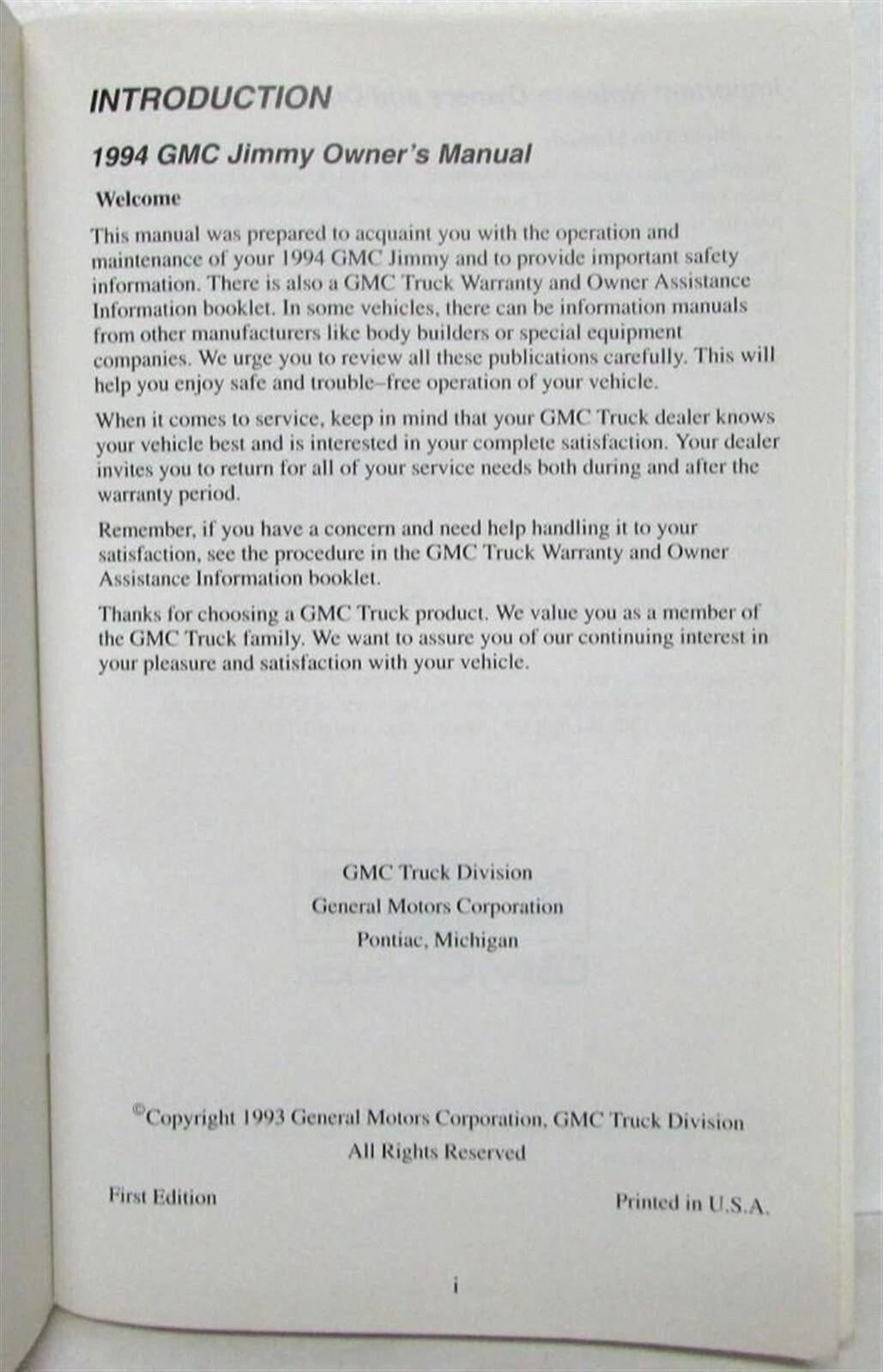 Owners Manual for GMC Truck Jimmy (1994)