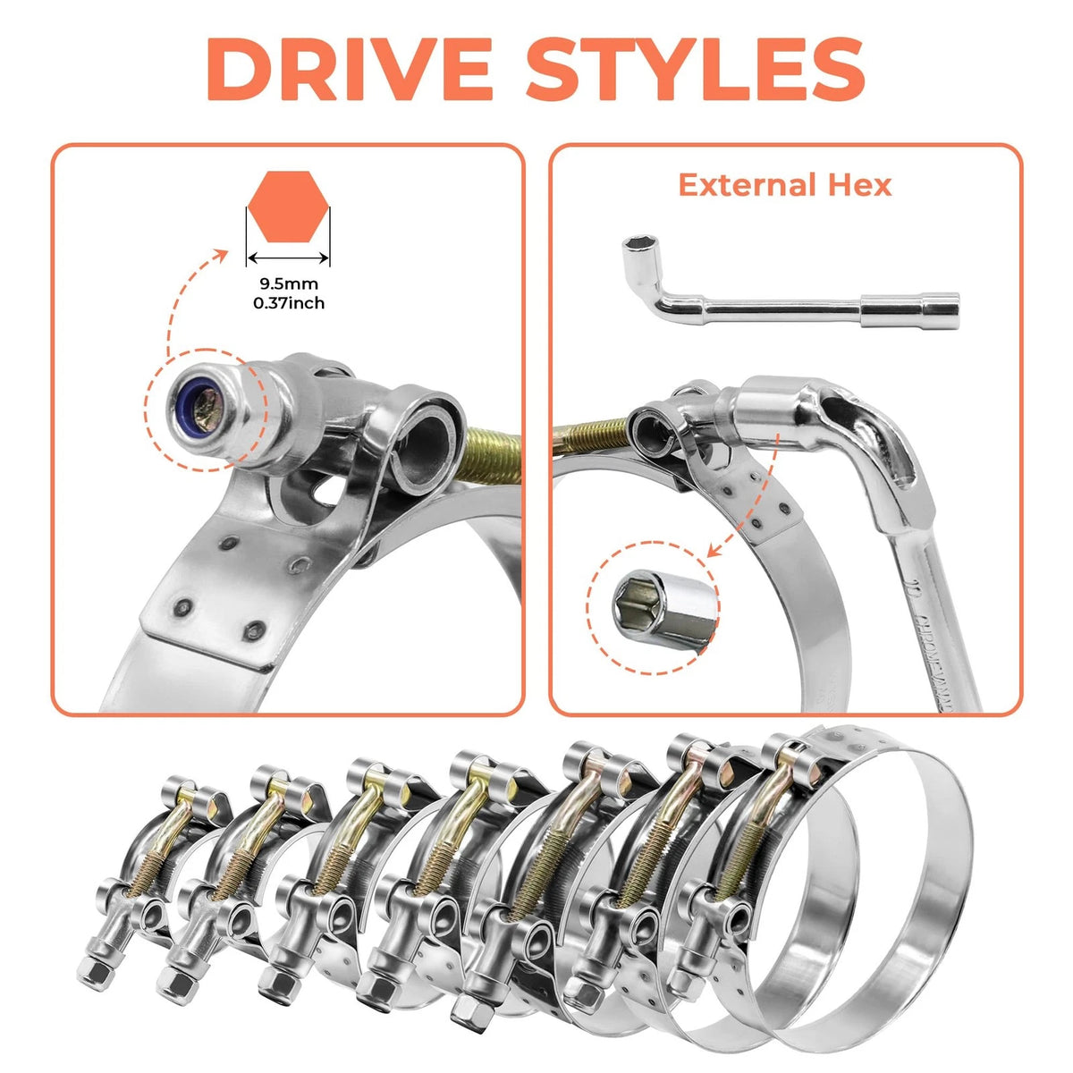 14 Pcs T-Bolt Hose Clamps Set for Universal Applications (Various Sizes)