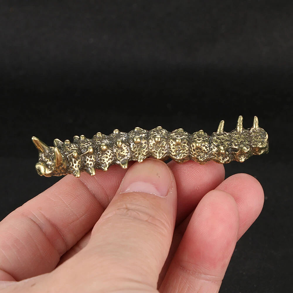 Small Solid Brass Caterpillar Figurine Statue Home Ornament