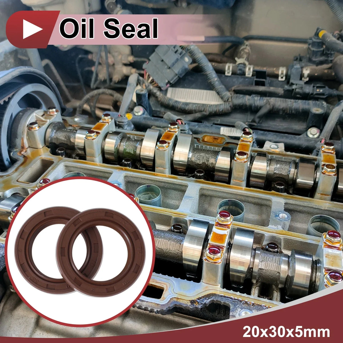 Set of 2 Oil Seal Rotary Shaft Seal FKM Rubber 20x30x5mm