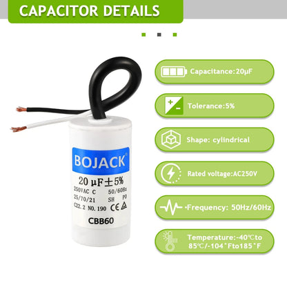 20 uF Run Capacitor for BOJACK (250V AC, 50/60Hz)