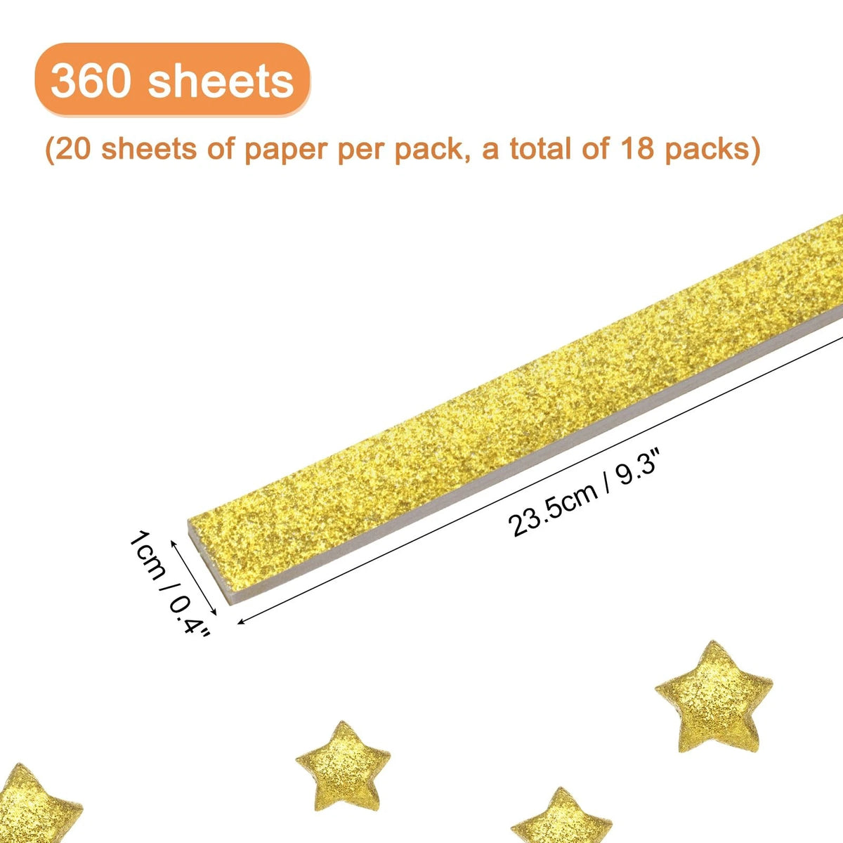 360 Sheets Origami Paper Glitter Stars 0.4 x 9.3 Inch, Gold