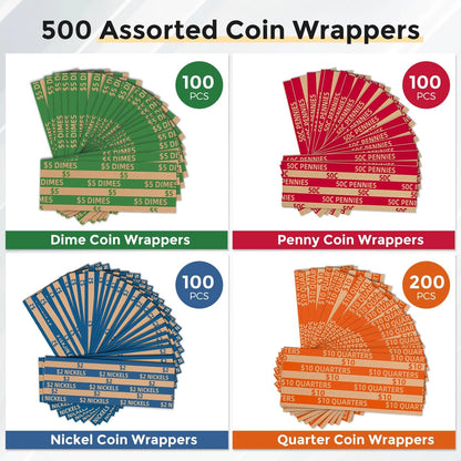500 Coin Wrappers Assorted Flat Stripped Roll
