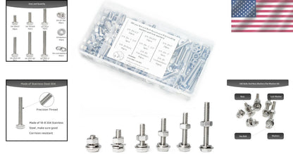 180-Piece SAE Stainless Steel Fasteners Kit with Hex Bolts and Washers