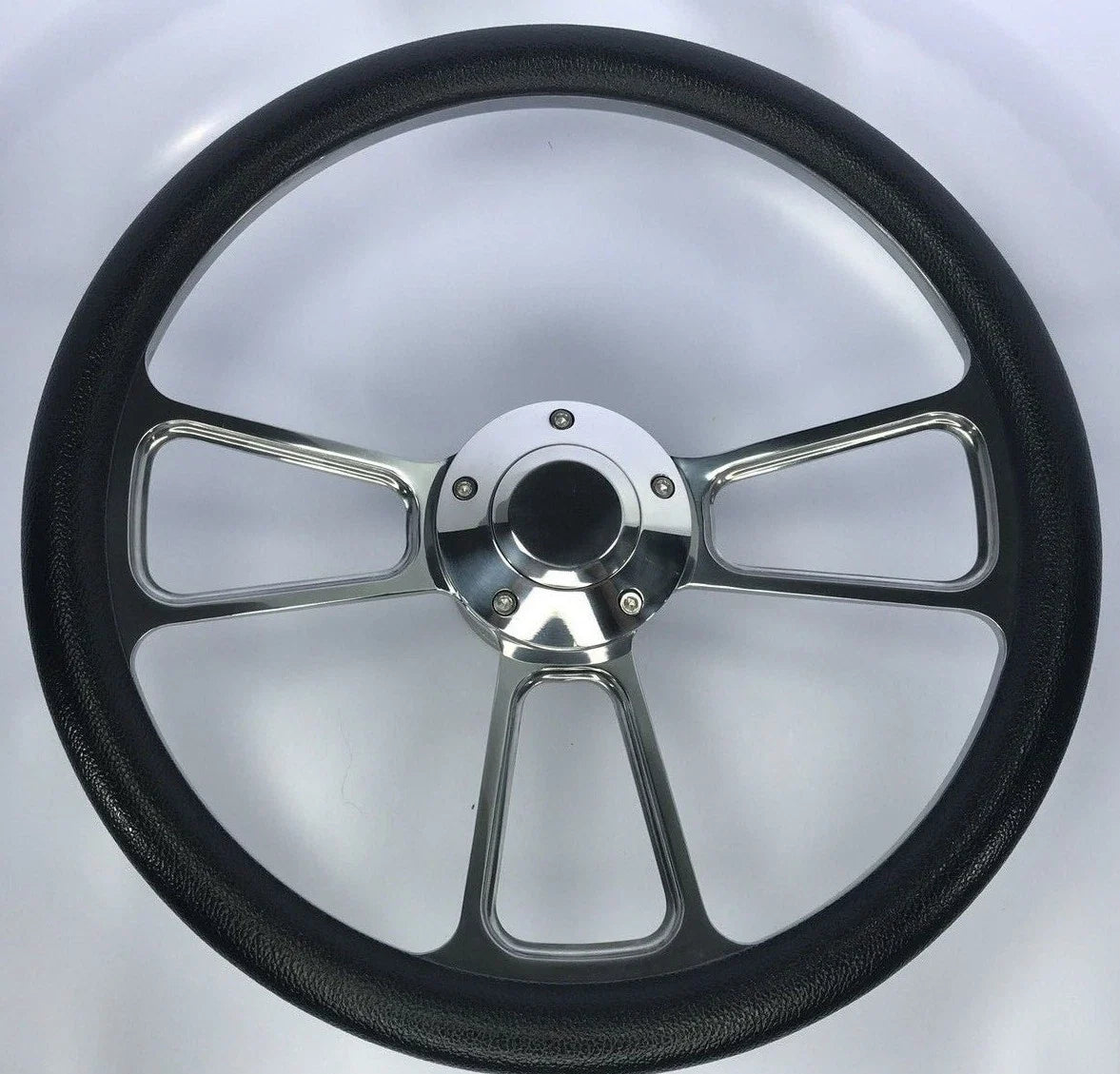 14 Inch Polished Billet 5 Hole Steering Wheel for Black Vinyl Half Wrap