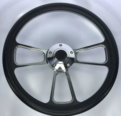 14 Inch Polished Billet 5 Hole Steering Wheel for Black Vinyl Half Wrap