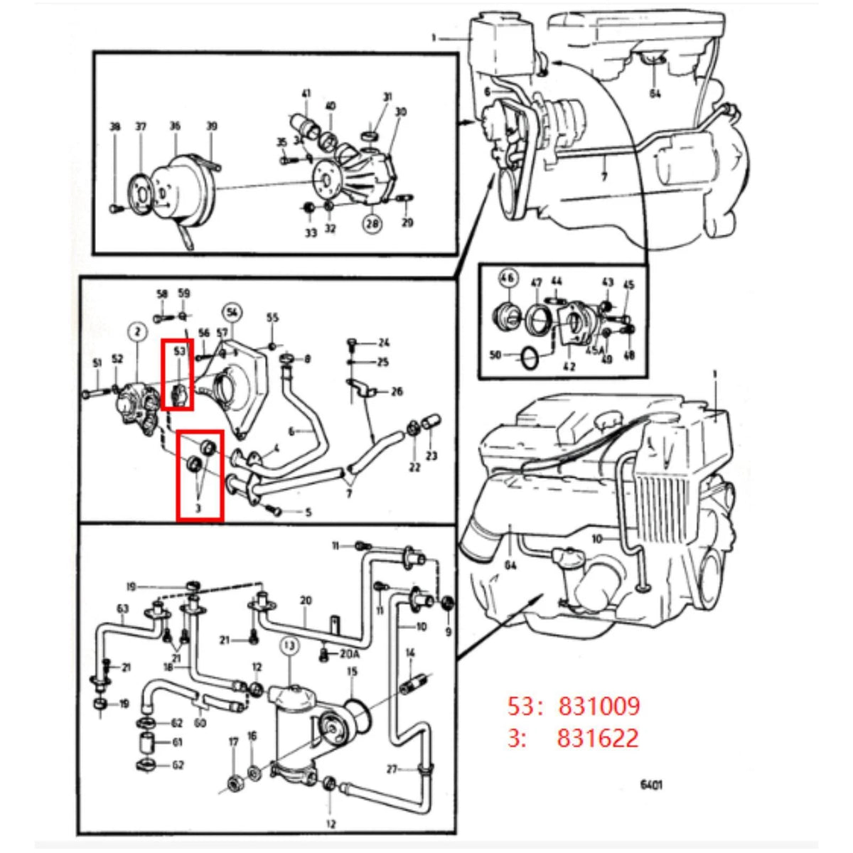 Water Pump Coupler for Volvo Penta AQ 120 125 131 140 145 151 165 171 (831009, 831622)