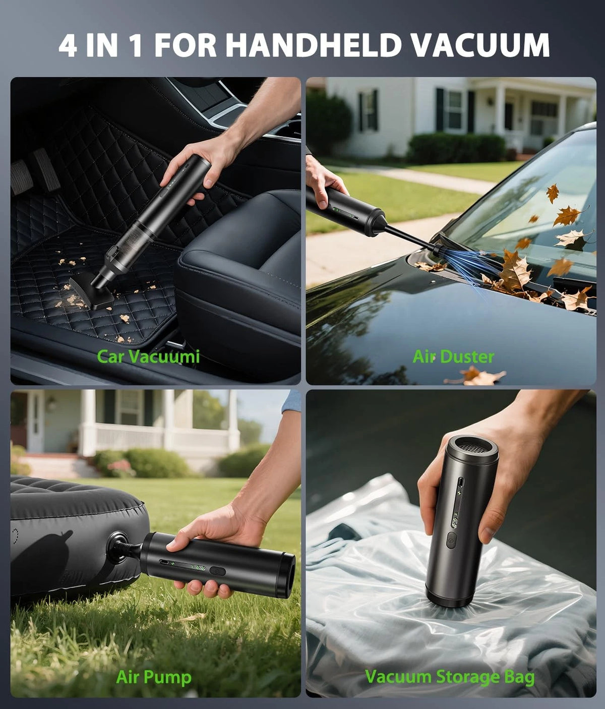 Portable Cordless Handheld Car Vacuum Cleaner 4-in-1 Mini Black