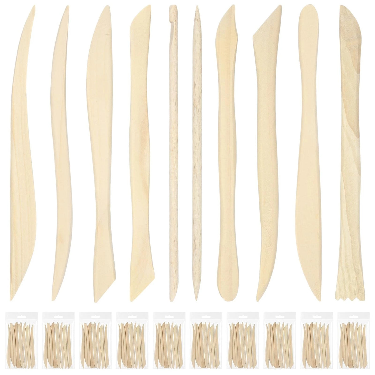Set of 10 Beech Clay Sculpting Tools for Pottery