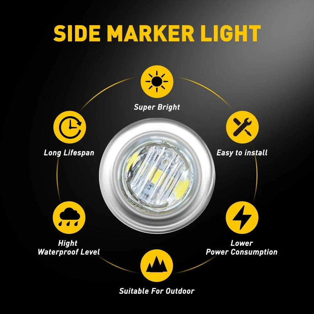 20x 3/4" Round White LED Side Marker Light for Truck Trailer (USP)
