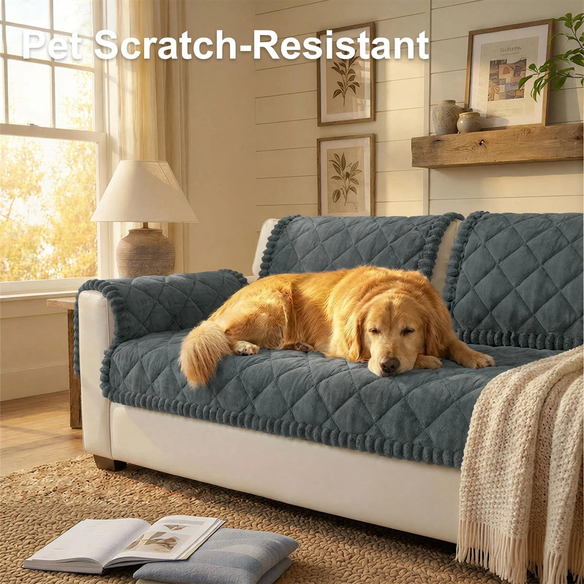 Fuzzy Couch Cover for Dogs 27.6" x 70.9" Non-Slip Washable Dark Grey